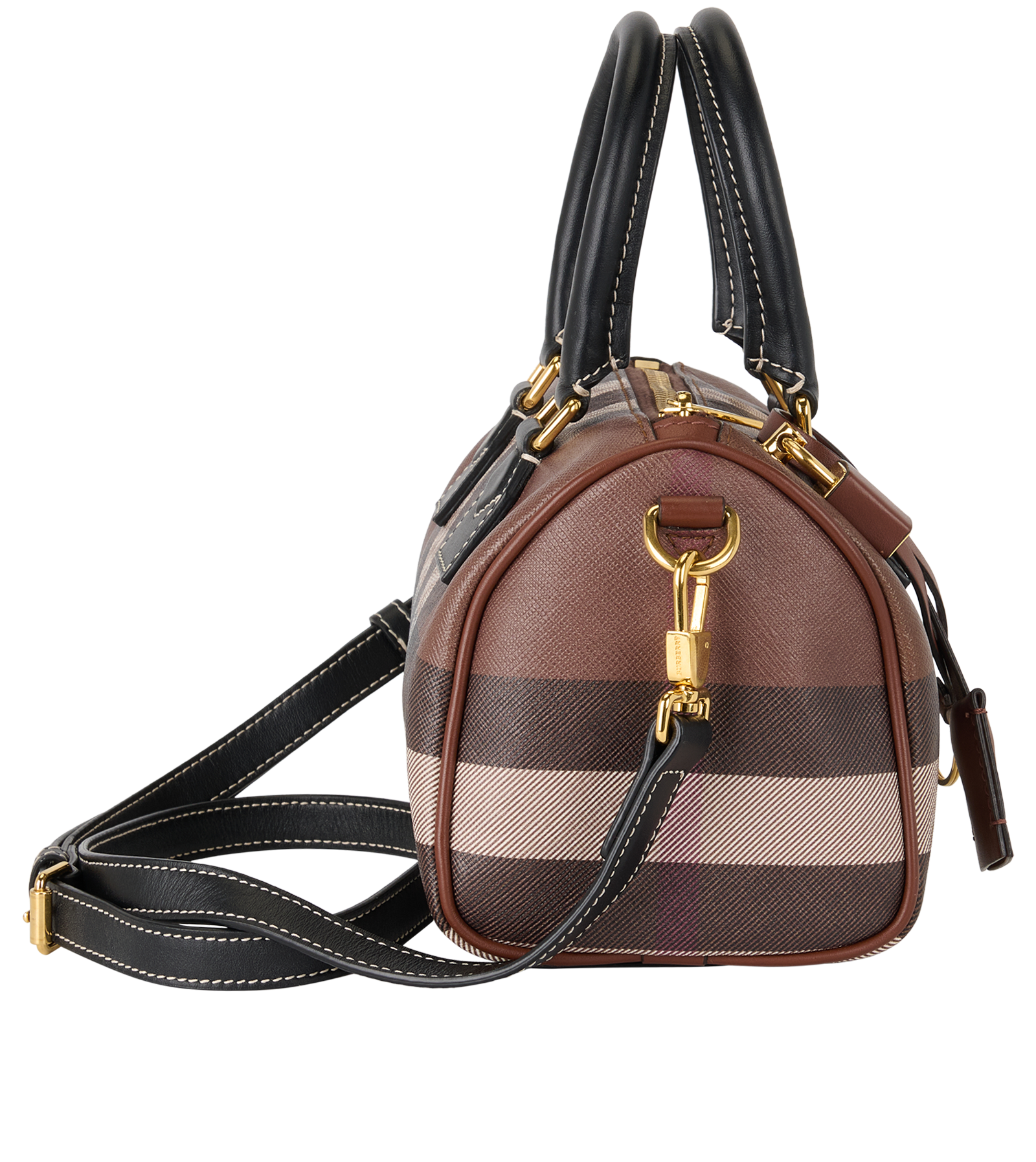 Check Mini Bowling Bag, &pound;350, Handbags, Brown, Canvas, Side view
